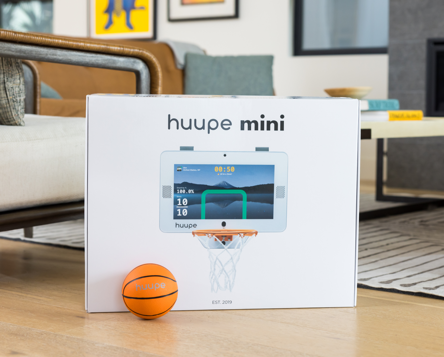 huupe mini box and ball in a living room